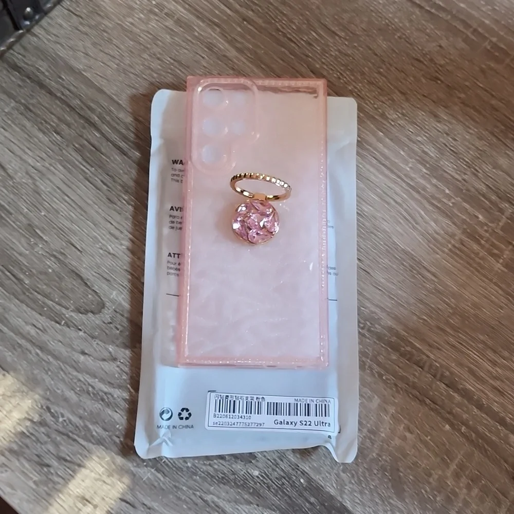 Pink Bling phone case with rose gold ring Galaxy S22 Ultra